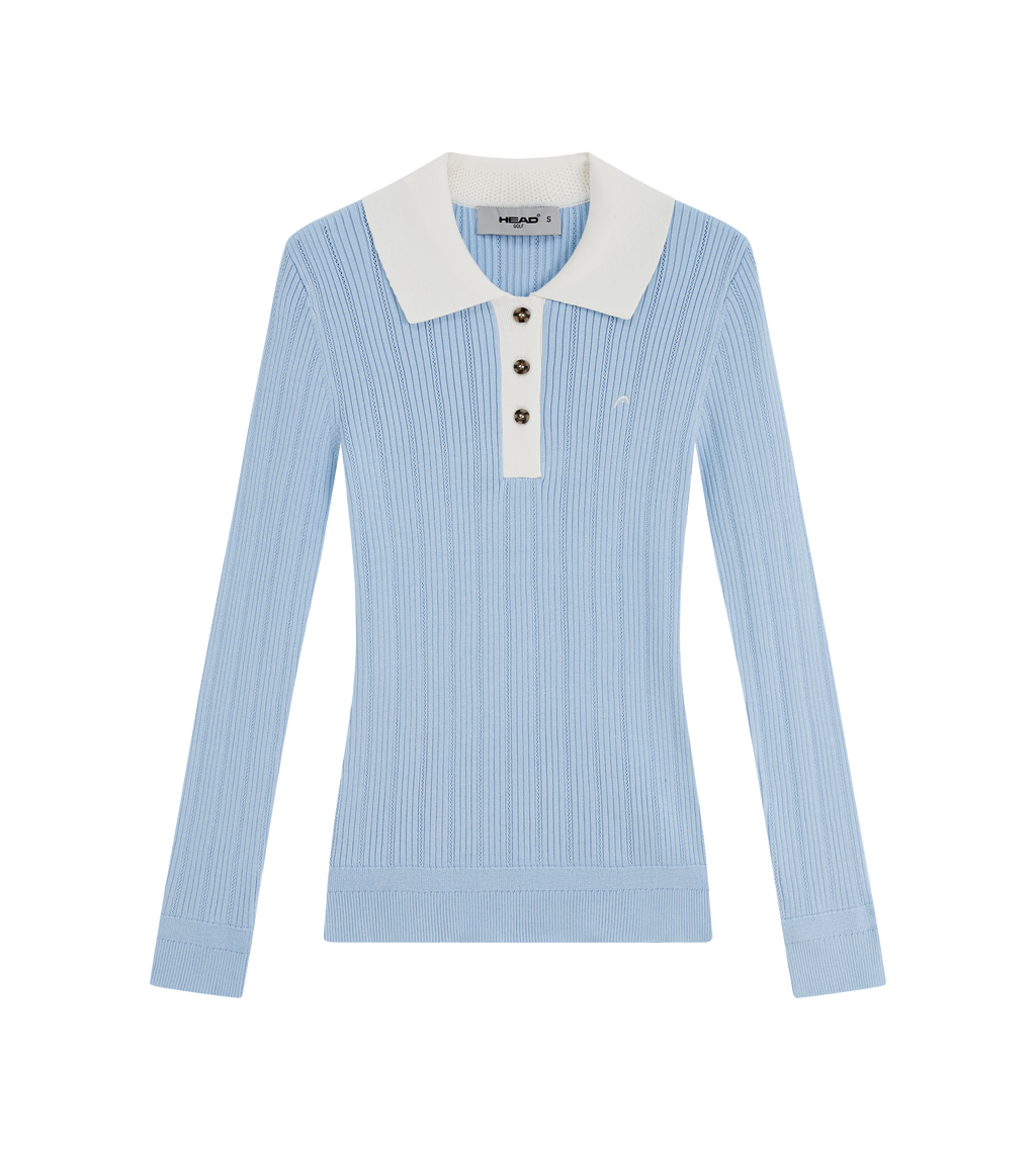 Long Sleeve Pointelle Knit Polo
