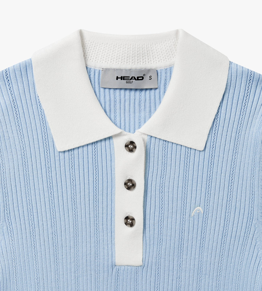 Long Sleeve Pointelle Knit Polo