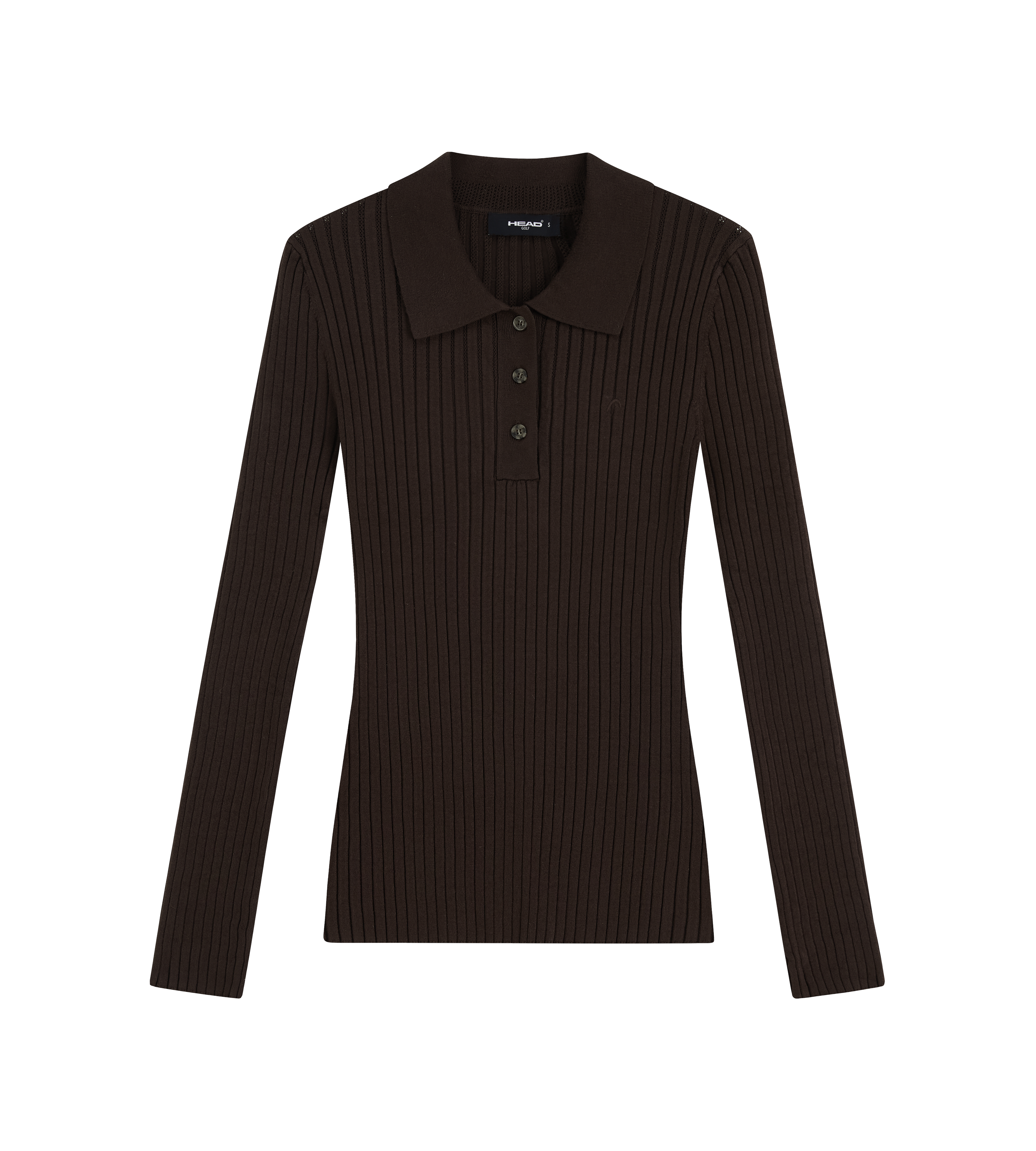 Pointelle Rib Long Sleeve Knit Polo