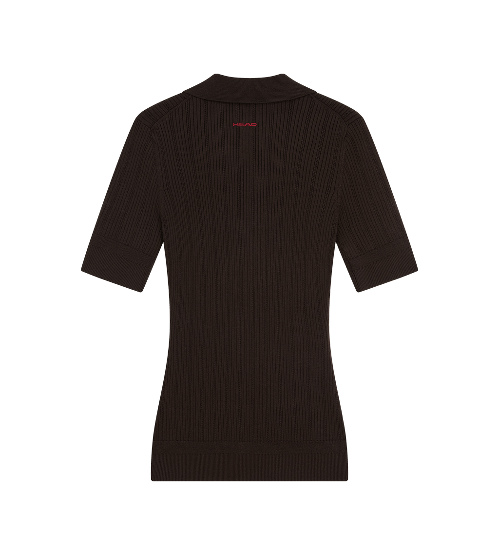 V Neck Pointelle Knit Polo