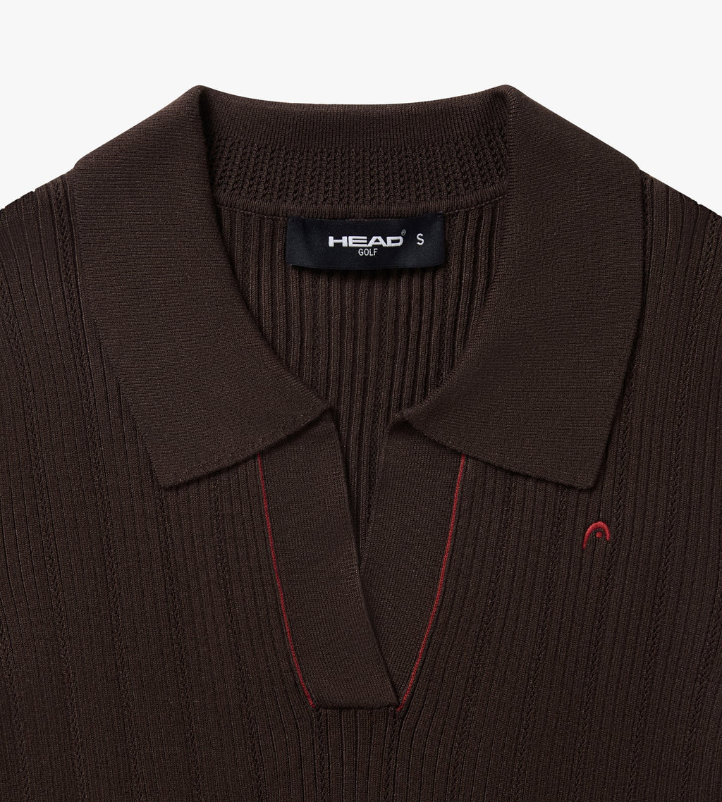 V Neck Pointelle Knit Polo