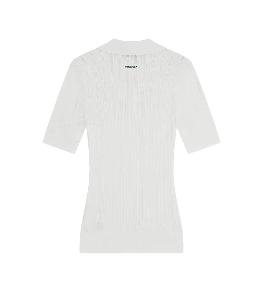 V Neck Pointelle Knit Polo